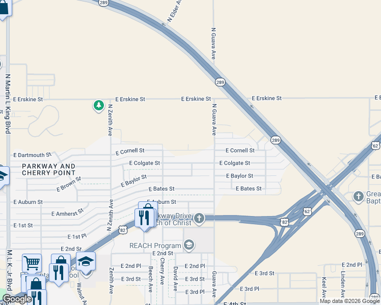 map of restaurants, bars, coffee shops, grocery stores, and more near 2917 E Colgate St in Lubbock