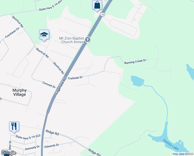 map of restaurants, bars, coffee shops, grocery stores, and more near 116 Trailside Drive in North Augusta