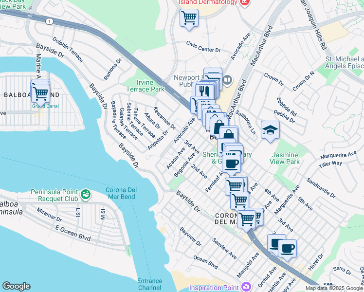 map of restaurants, bars, coffee shops, grocery stores, and more near in 