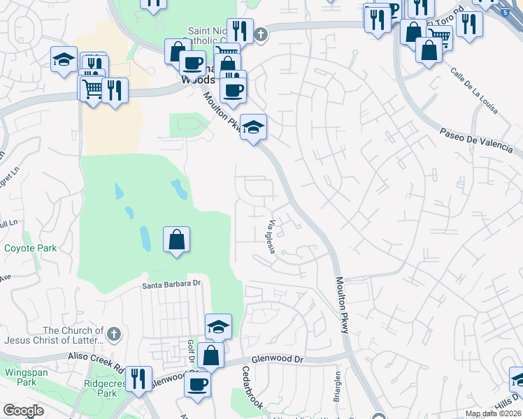 map of restaurants, bars, coffee shops, grocery stores, and more near 23405 Via San Pablo in Laguna Hills