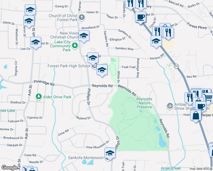 map of restaurants, bars, coffee shops, grocery stores, and more near 5515 Reynolds Road in Morrow