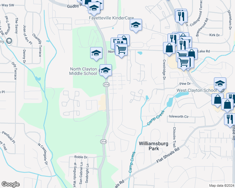 map of restaurants, bars, coffee shops, grocery stores, and more near 1560 Tigris Court in Atlanta
