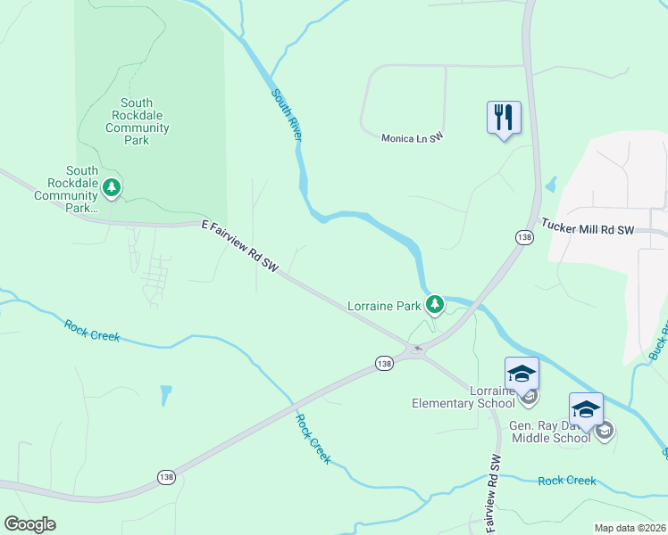 map of restaurants, bars, coffee shops, grocery stores, and more near 3655 East Fairview Road Southwest in Stockbridge
