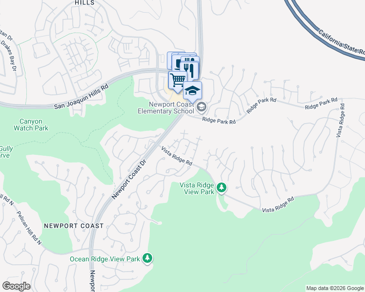 map of restaurants, bars, coffee shops, grocery stores, and more near 4 Merano Court in Newport Beach
