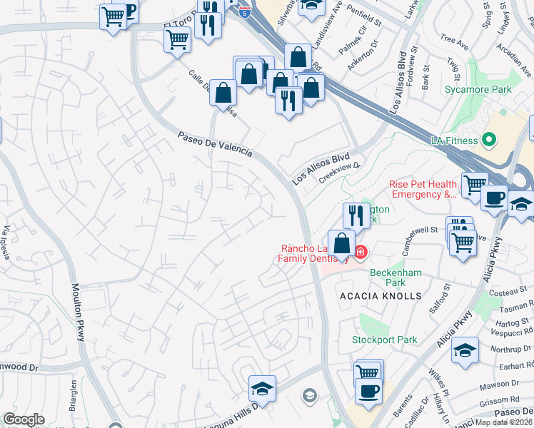 map of restaurants, bars, coffee shops, grocery stores, and more near 173 Avenida Majorca in Laguna Woods