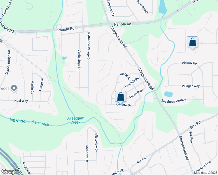 map of restaurants, bars, coffee shops, grocery stores, and more near 5486 Platte Drive in Ellenwood