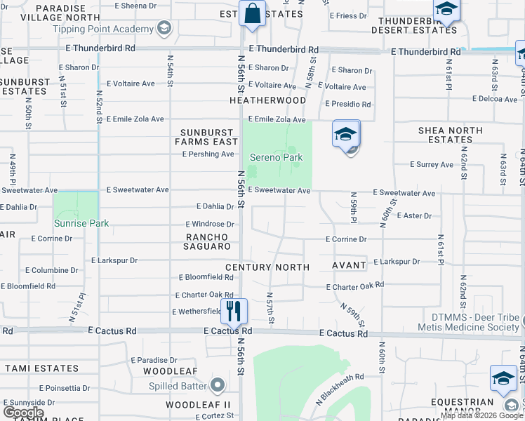 map of restaurants, bars, coffee shops, grocery stores, and more near 12802 North 56th Place in Scottsdale