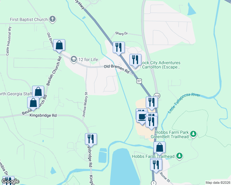 map of restaurants, bars, coffee shops, grocery stores, and more near 163 Fawn Circle in Carrollton