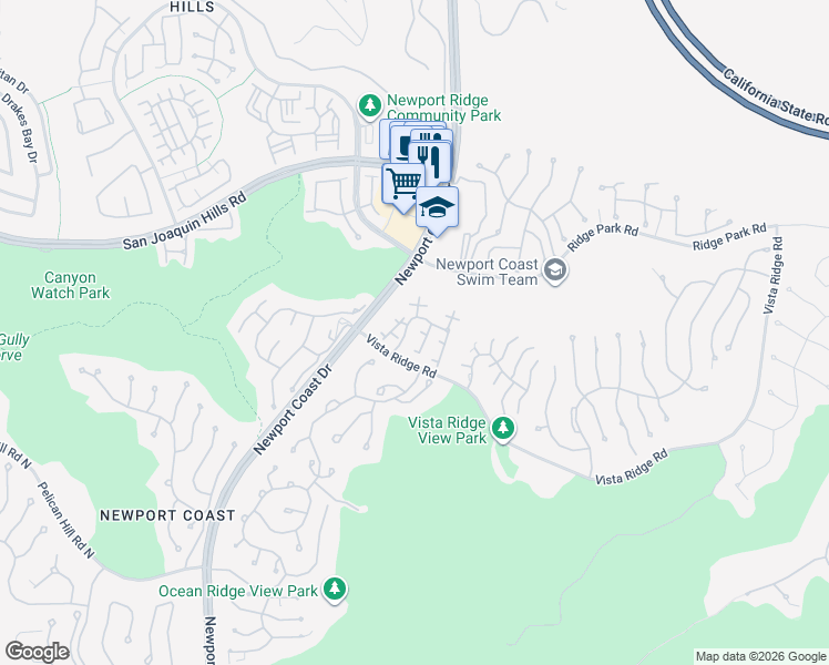 map of restaurants, bars, coffee shops, grocery stores, and more near 16 Tranto Drive in Newport Beach