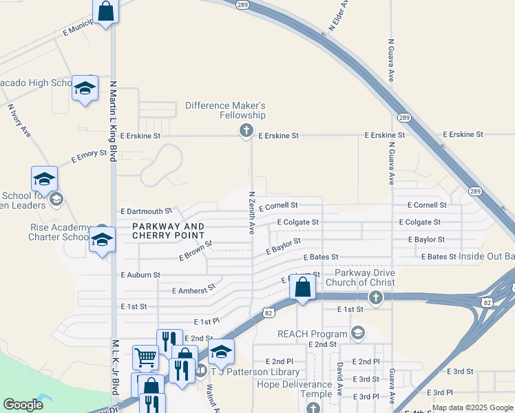 map of restaurants, bars, coffee shops, grocery stores, and more near 2604 E Cornell St in Lubbock