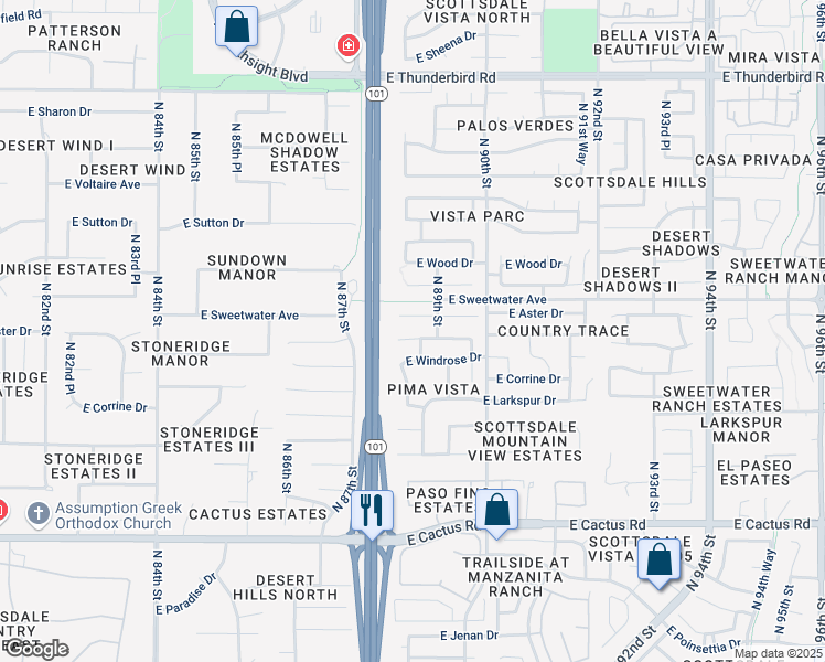 map of restaurants, bars, coffee shops, grocery stores, and more near 8875 East Dahlia Drive in Scottsdale