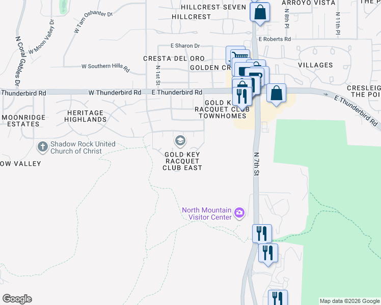 map of restaurants, bars, coffee shops, grocery stores, and more near 233 East Aster Drive in Phoenix