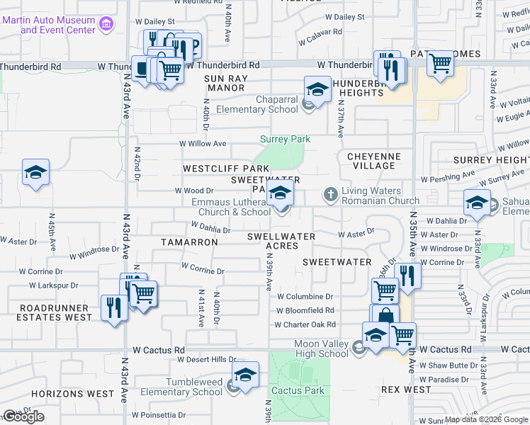 map of restaurants, bars, coffee shops, grocery stores, and more near 12841 North 39th Drive in Phoenix