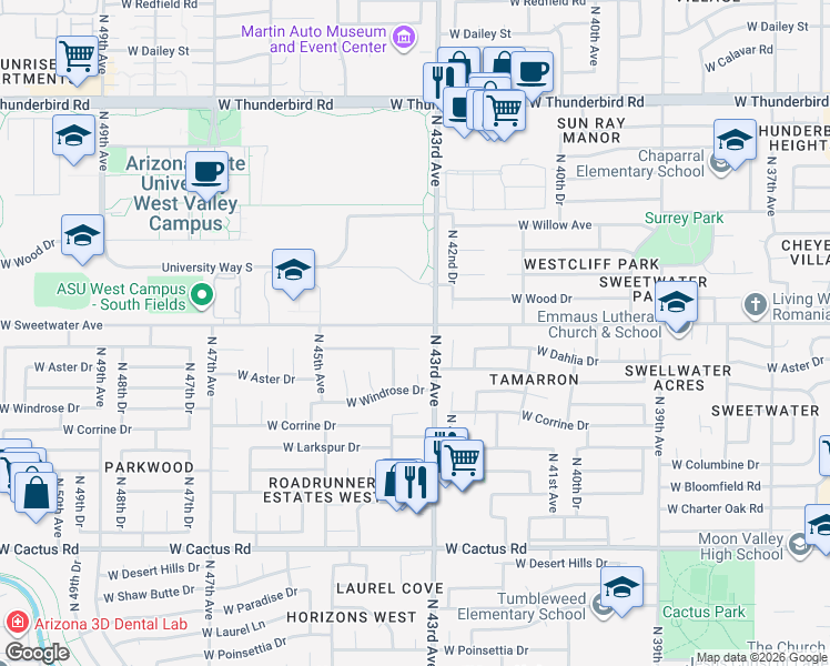 map of restaurants, bars, coffee shops, grocery stores, and more near 4310 West Dahlia Drive in Glendale