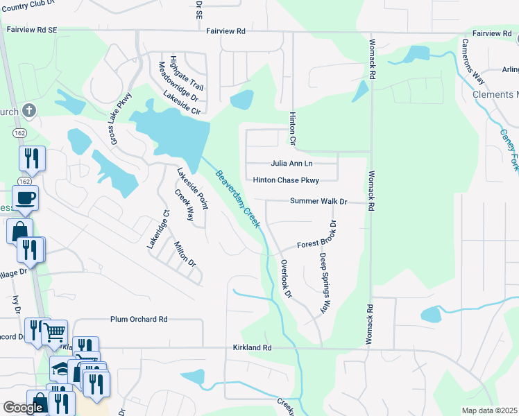 map of restaurants, bars, coffee shops, grocery stores, and more near 319 Overlook Drive in Covington