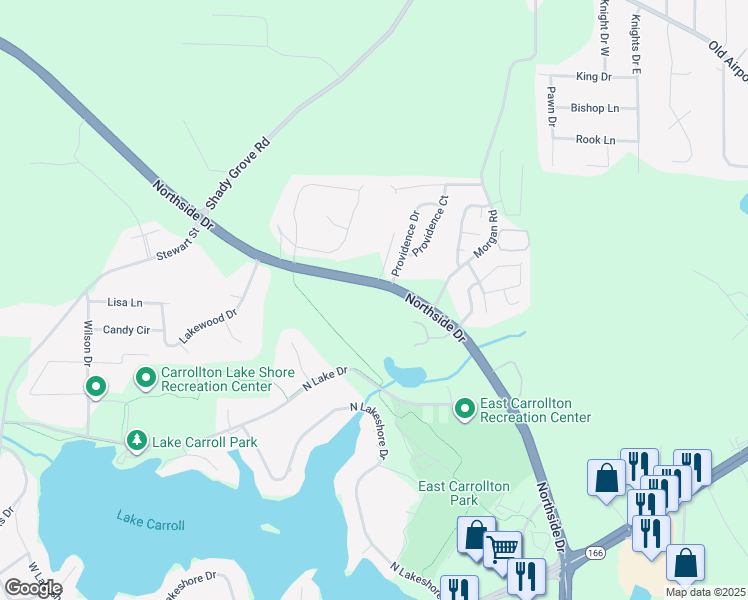 map of restaurants, bars, coffee shops, grocery stores, and more near 530 Northside Drive in Carrollton