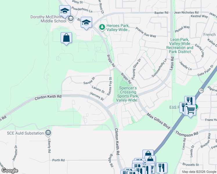 map of restaurants, bars, coffee shops, grocery stores, and more near 35652 Sainte Foy Street in Murrieta