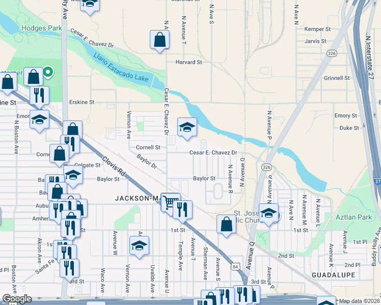 map of restaurants, bars, coffee shops, grocery stores, and more near 2010 Cornell Street in Lubbock
