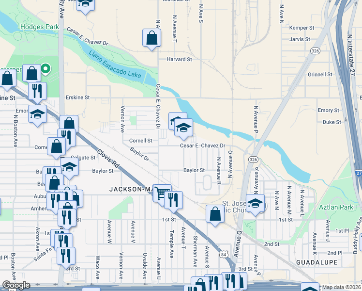 map of restaurants, bars, coffee shops, grocery stores, and more near 2010 Cornell Street in Lubbock