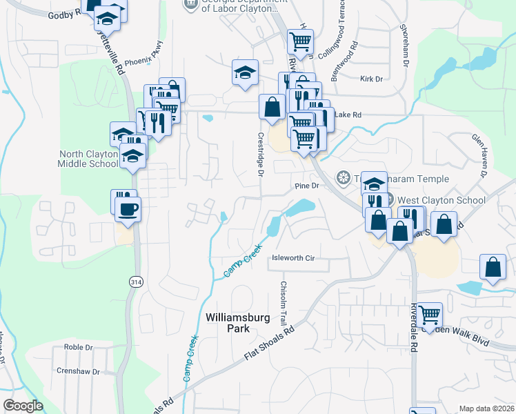 map of restaurants, bars, coffee shops, grocery stores, and more near 1515 Pine Drive in Atlanta
