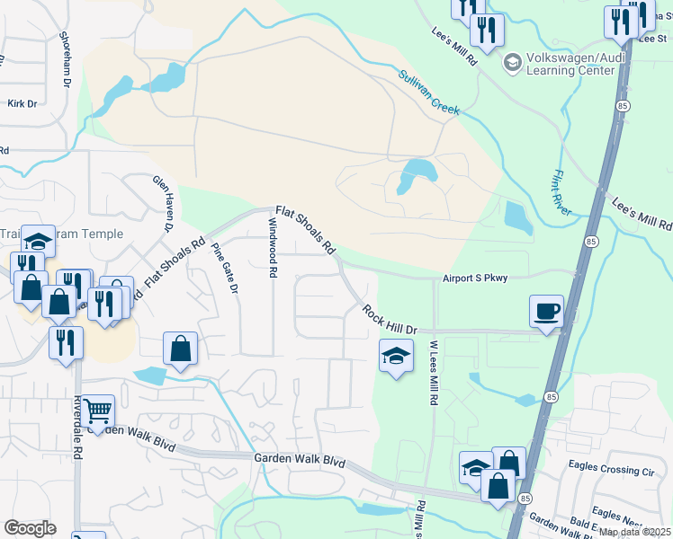 map of restaurants, bars, coffee shops, grocery stores, and more near 5517 Rock Shoals Way in Atlanta