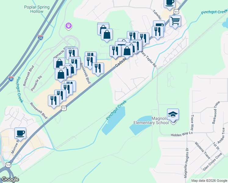 map of restaurants, bars, coffee shops, grocery stores, and more near 3195 Chase Court in Birmingham