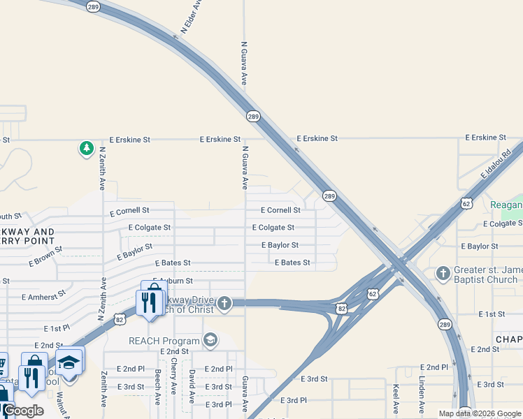 map of restaurants, bars, coffee shops, grocery stores, and more near 3306 East Cornell Street in Lubbock