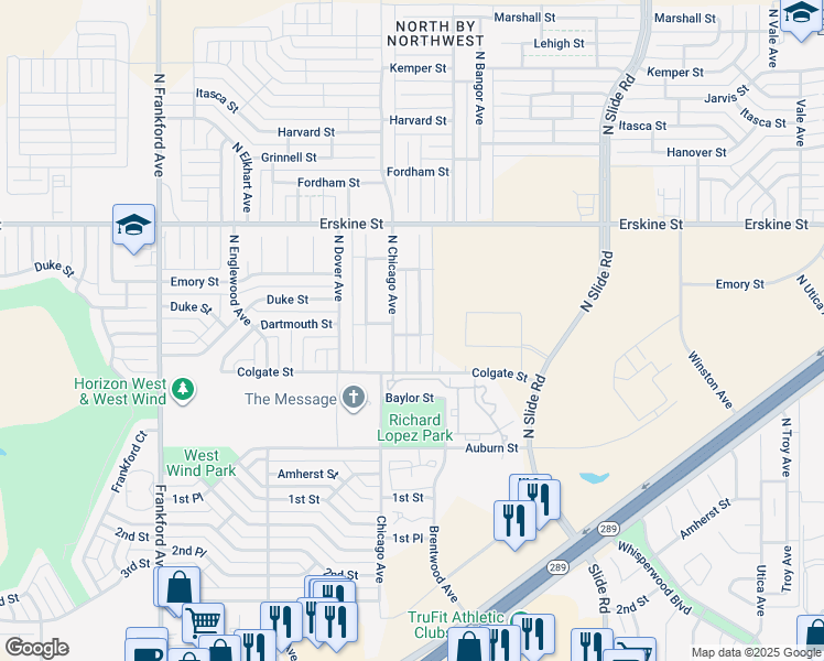map of restaurants, bars, coffee shops, grocery stores, and more near 312 North Brentwood Avenue in Lubbock