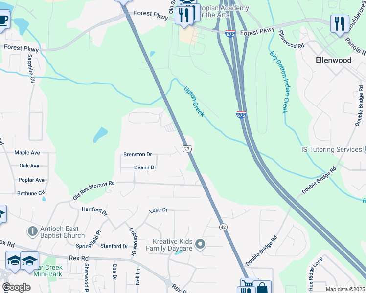 map of restaurants, bars, coffee shops, grocery stores, and more near 5564 Macon Highway in Ellenwood