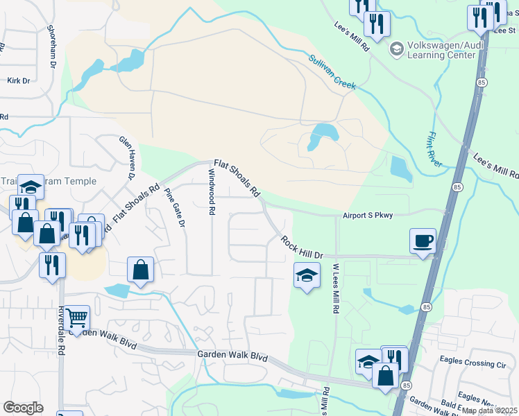 map of restaurants, bars, coffee shops, grocery stores, and more near 5517 Rock Shoals Way in Atlanta