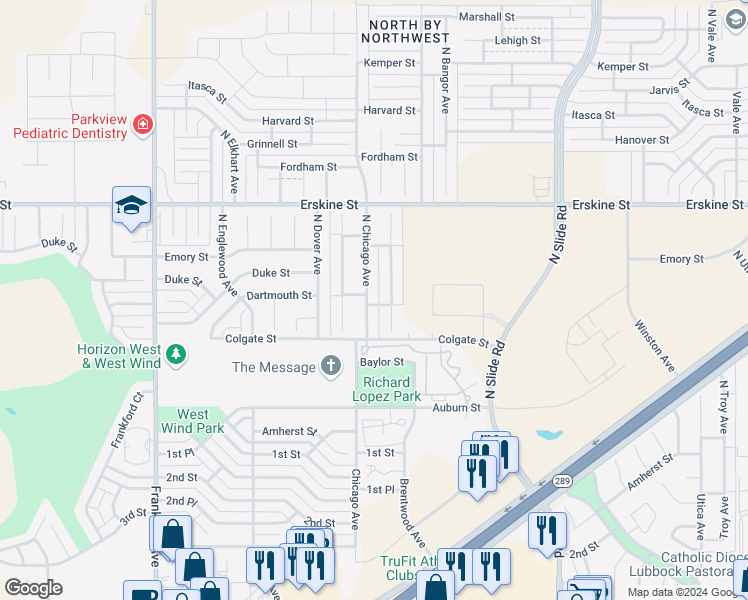 map of restaurants, bars, coffee shops, grocery stores, and more near 502 North Chicago Avenue in Lubbock