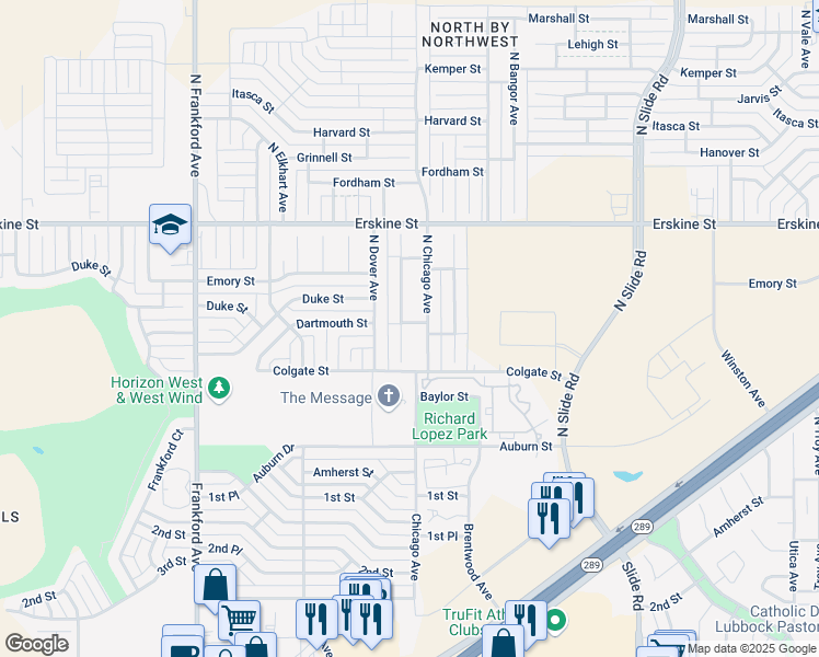 map of restaurants, bars, coffee shops, grocery stores, and more near 316 North Clinton Avenue in Lubbock