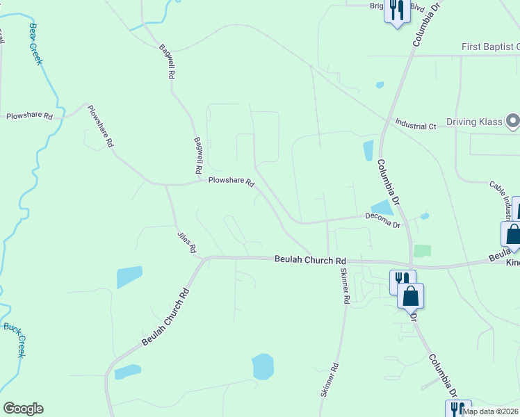 map of restaurants, bars, coffee shops, grocery stores, and more near 88 Plowshare Road in Carrollton