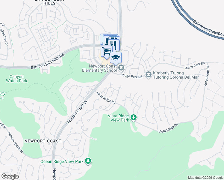map of restaurants, bars, coffee shops, grocery stores, and more near 9 Merano Court in Newport Beach