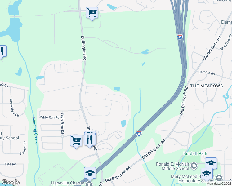 map of restaurants, bars, coffee shops, grocery stores, and more near 3205 Sable Trail in Atlanta