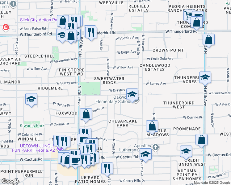 map of restaurants, bars, coffee shops, grocery stores, and more near 12921 North 72nd Drive in Peoria