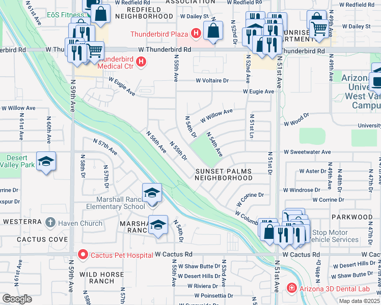 map of restaurants, bars, coffee shops, grocery stores, and more near 13043 North 55th Drive in Glendale
