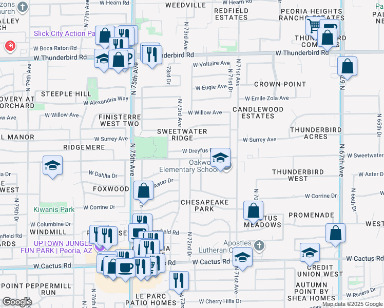 map of restaurants, bars, coffee shops, grocery stores, and more near 12921 North 72nd Drive in Peoria