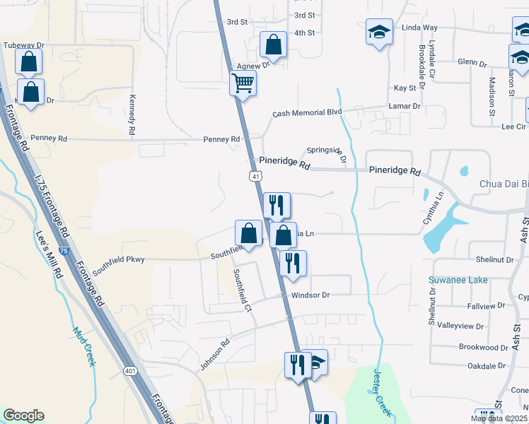 map of restaurants, bars, coffee shops, grocery stores, and more near 5562 Old Dixie Road in Forest Park