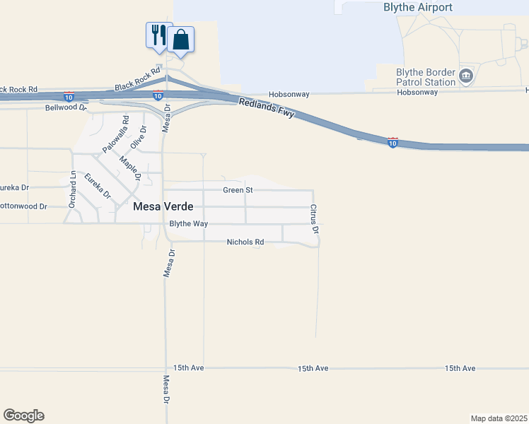 map of restaurants, bars, coffee shops, grocery stores, and more near in Blythe