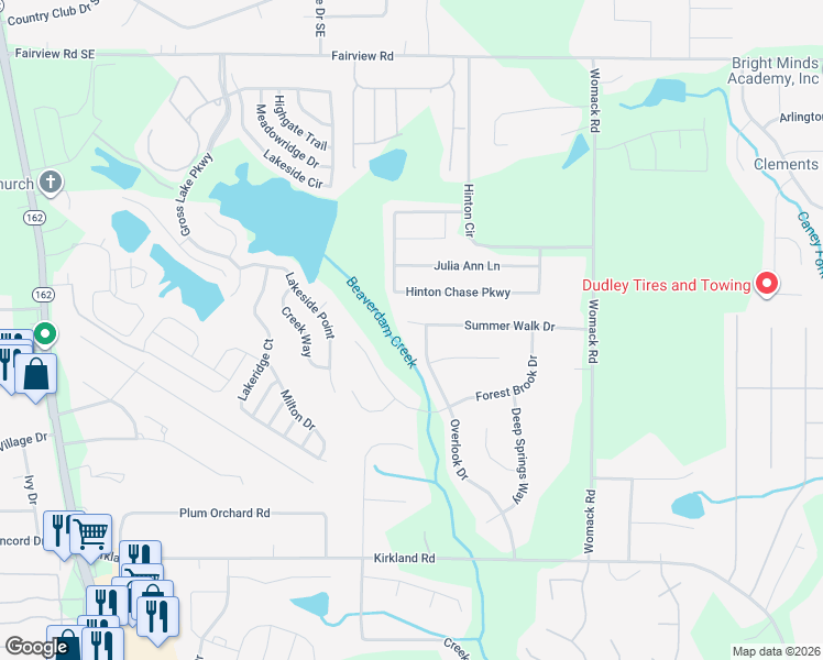 map of restaurants, bars, coffee shops, grocery stores, and more near 235 Summer Walk Drive in Covington