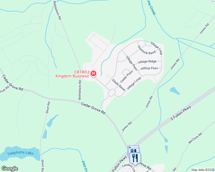 map of restaurants, bars, coffee shops, grocery stores, and more near 5695 Cedar Pass in Fairburn