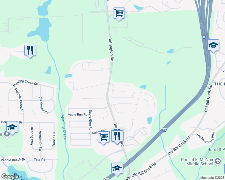 map of restaurants, bars, coffee shops, grocery stores, and more near 5525 Sable Way in Atlanta