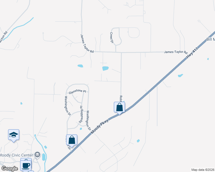 map of restaurants, bars, coffee shops, grocery stores, and more near 3311 Byars Drive in Moody
