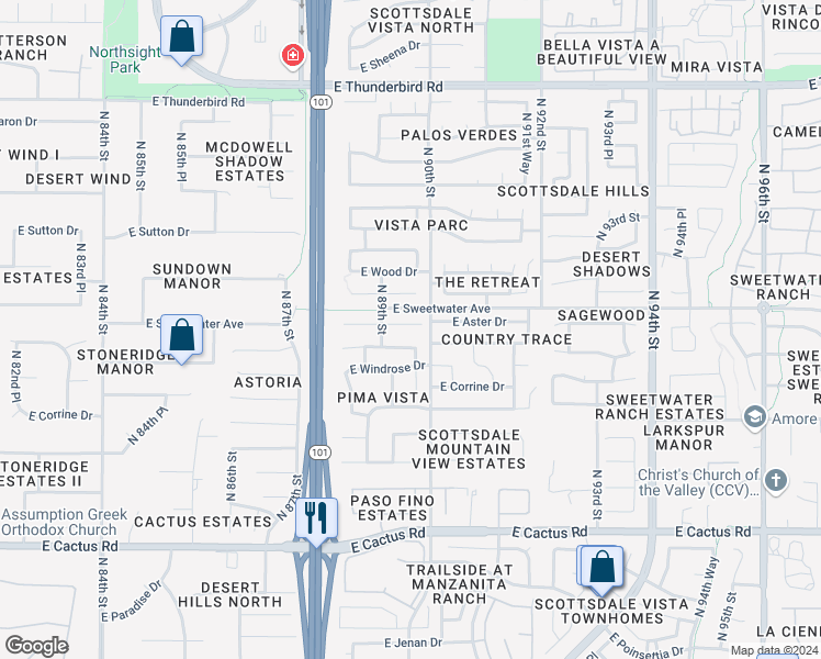 map of restaurants, bars, coffee shops, grocery stores, and more near 12840 North 89th Place in Scottsdale