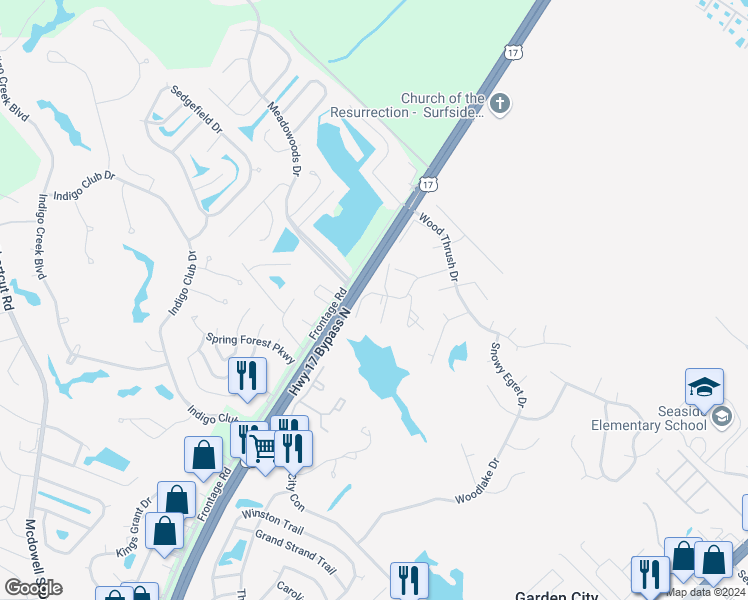 map of restaurants, bars, coffee shops, grocery stores, and more near 4500 Sweetwater Boulevard in Murrells Inlet