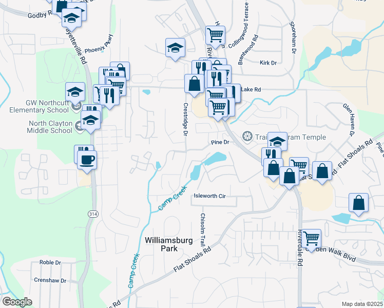 map of restaurants, bars, coffee shops, grocery stores, and more near 1490 Pine Drive in Atlanta
