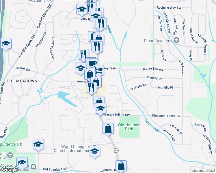 map of restaurants, bars, coffee shops, grocery stores, and more near 5330 Willow Park Boulevard in Atlanta