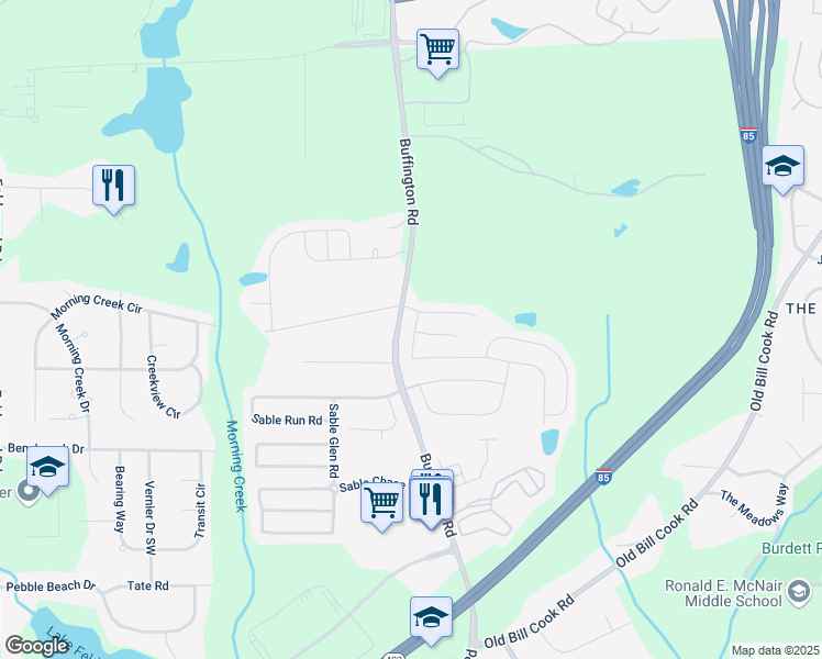 map of restaurants, bars, coffee shops, grocery stores, and more near 5525 Sable Way in Atlanta