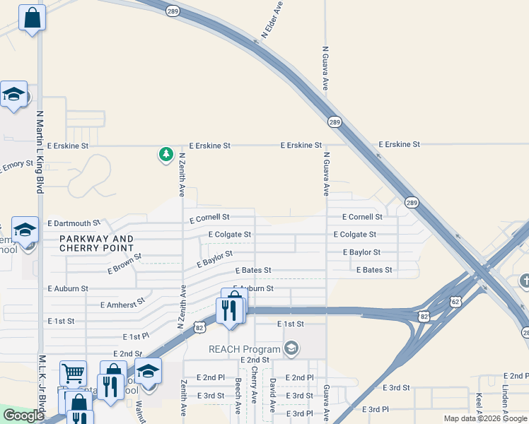 map of restaurants, bars, coffee shops, grocery stores, and more near 2903 East Colgate Street in Lubbock